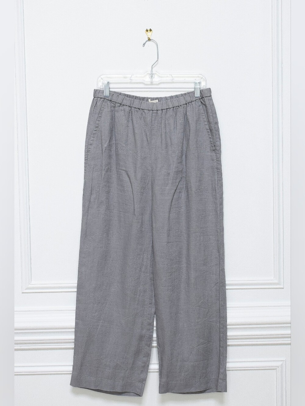 Eileen Fisher Organic Linen Wide Leg Pants Gray Size S Elastic Waist Summer - Picture 2 of 8